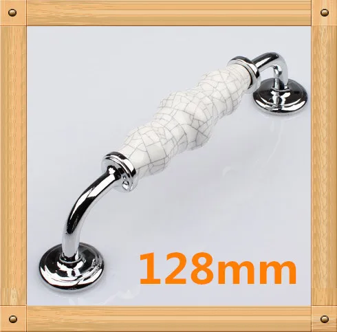Length 152mm Hole CC 128mm crack pattern Ceramic handle Kitchen Furniture cabinet handle drawer handle glossy