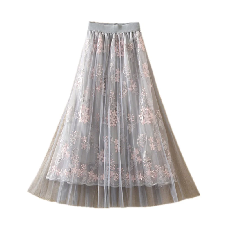 

Lace Mesh Skirt Black Pink Pleated Tulle Skirt High Waist Fashion Women Long Skirt 2019 Women Tulle Female Tutu Lace Skirts