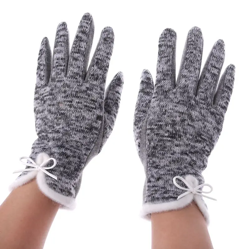 Женские зимние перчатки элегантные теплые плюшевые банты сенсорный экран рукавицы из кашемира перчатки