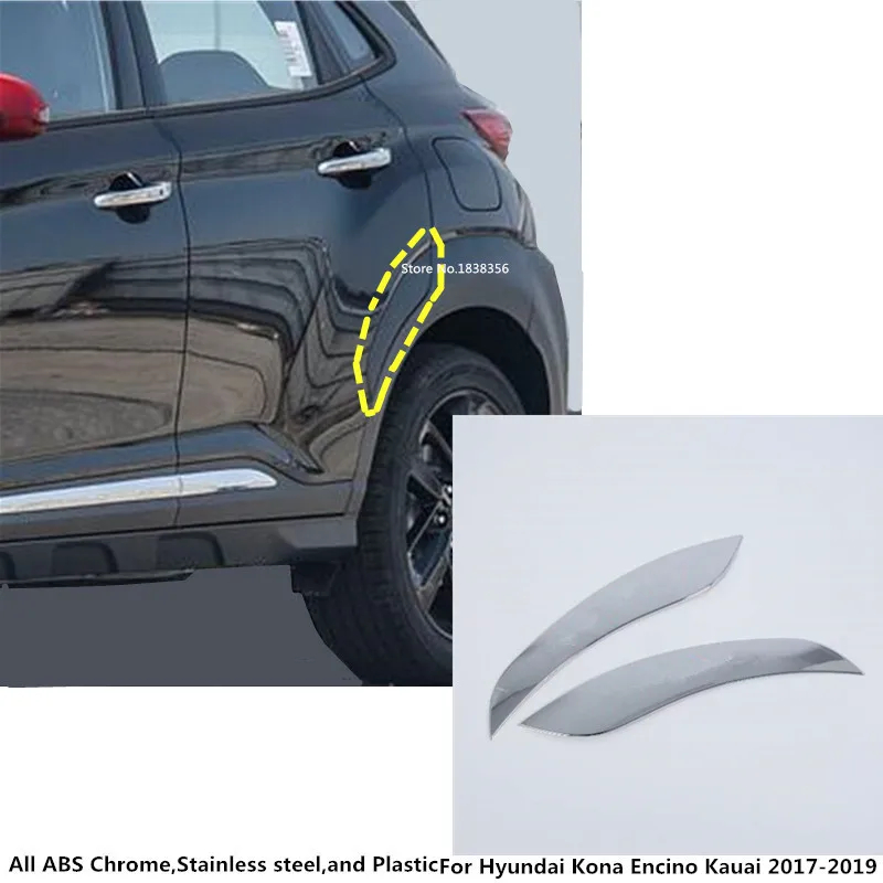 

For Hyundai Kona Encino Kauai 2017 2018 2019 base cover rear Stainless steel back Spoiler side triangle Wheel eyebrow trim 2pcs