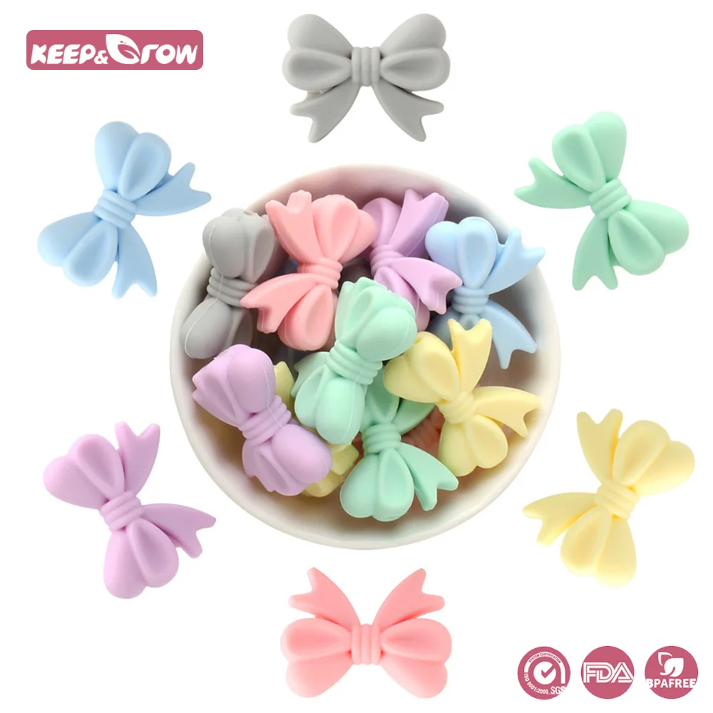 

Keep&Grow 10pcs BPA Free Silicone Bow Beads Food Grade Baby Teethers Chewable Baby Teething Beads DIY Pacifier Chain Pendant