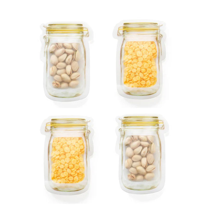 5 шт портативная пищевая Герметичная сумка для хранения Mason Jar shape Snack Candy на молнии сумки для хранения кухня с морозильной камерой для хранения сухих продуктов сумка - Цвет: 4pcs Yellow-S