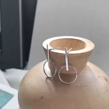 

version of the whole S925 sterling silver simple geometric long line circles EAR STUDS EAR thread Earrings hook