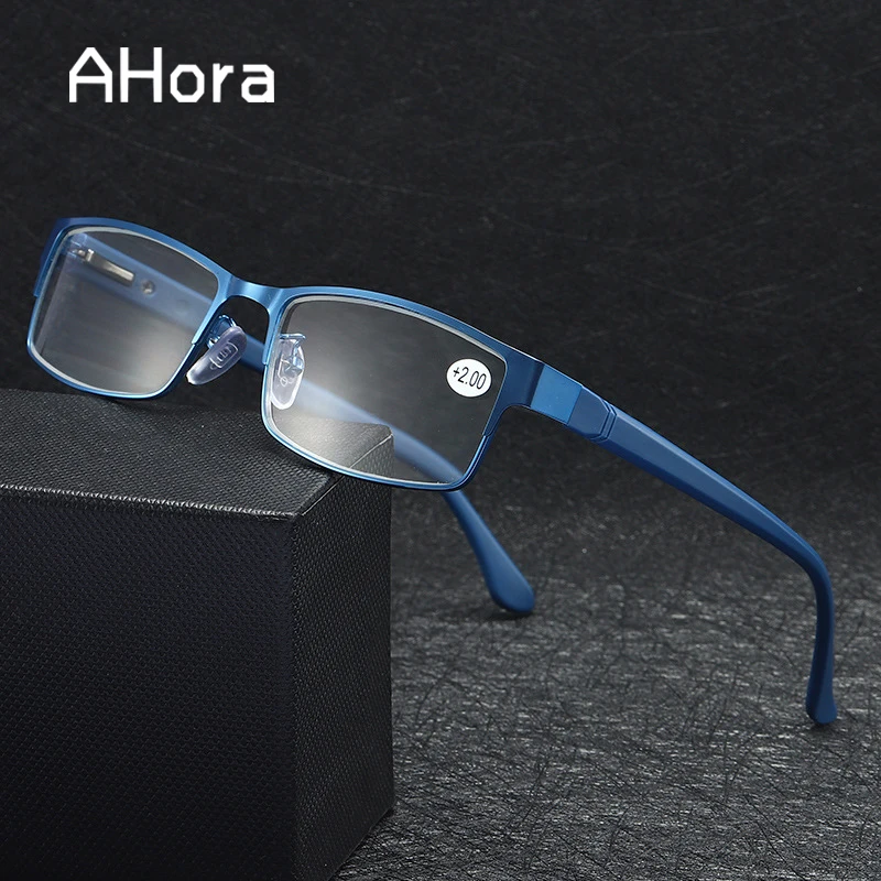 Ahora New TR90 Men Business Reading Glasses Metal Frame Square Reading Presbyopia Eyeglasses With Diopter+1.0 1.5 2.0 2.5 3.0 4