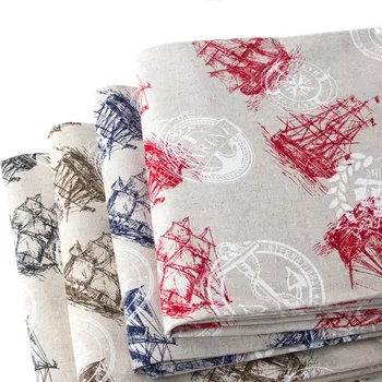 

4pcs/lot Fat Quarter Cotton Linen Canvas Fabric Quilting Patchwork DIY Sewing Sailboat