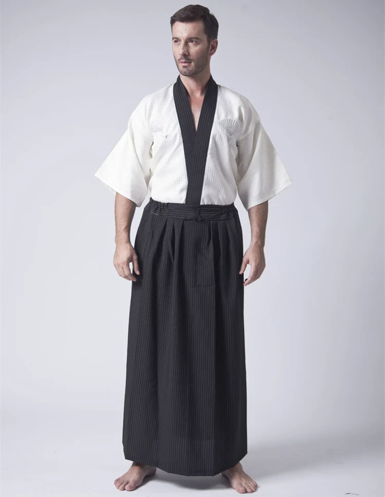 Hot Sale Beige Japanese Men's Kimono Yukata Traditional Stage ...
