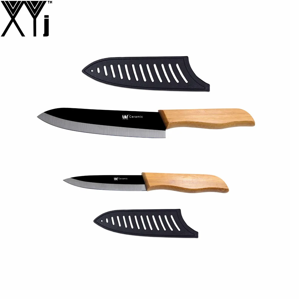 

Homemade Kitchen Knives XYj Brand Two Pcs Set Sharp Utility Chef 4" 6" Ceramic Knife Bamboo Handle Black Blade With Black Covers