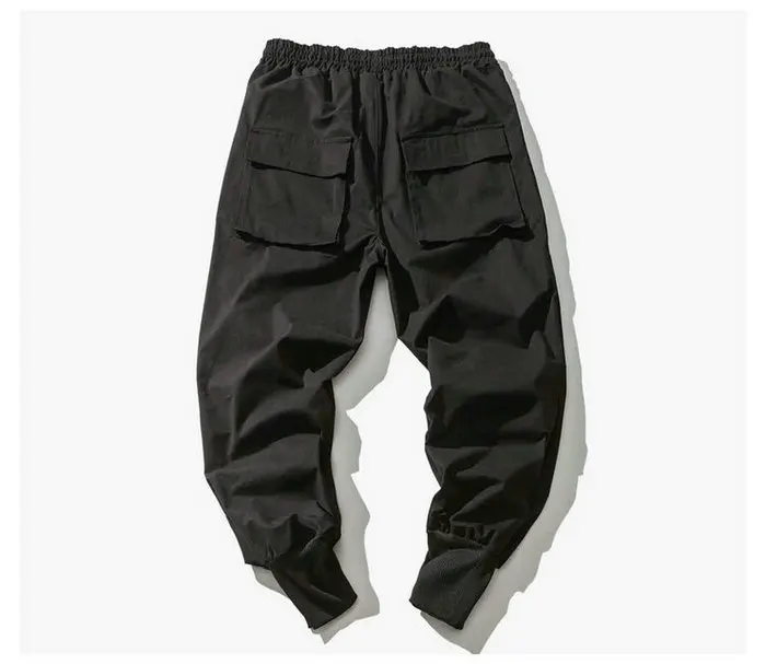 Уличная одежда для бега, Мужские штаны, хлопковые черные спортивные штаны в стиле хип-хоп, много карманов, с лентами, шаровары, Мужские штаны,, весенние новые мужские брюки