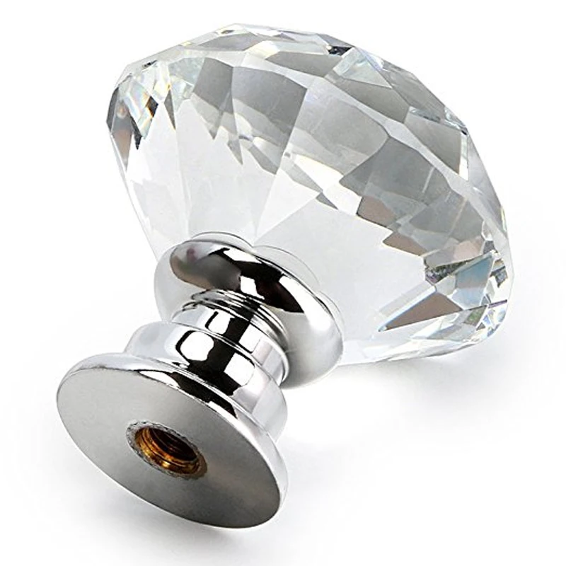 

12pcs diamond-shaped crystal glass handle, 30mm drawer handle-transparent