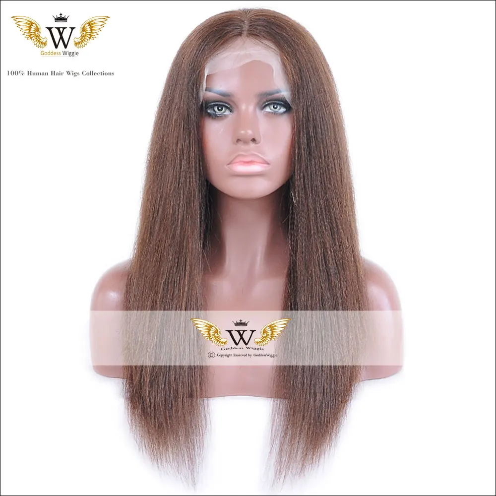 5A Glueless Dark Brown Full Lace Human Hair Wigs Light Yaki Straight