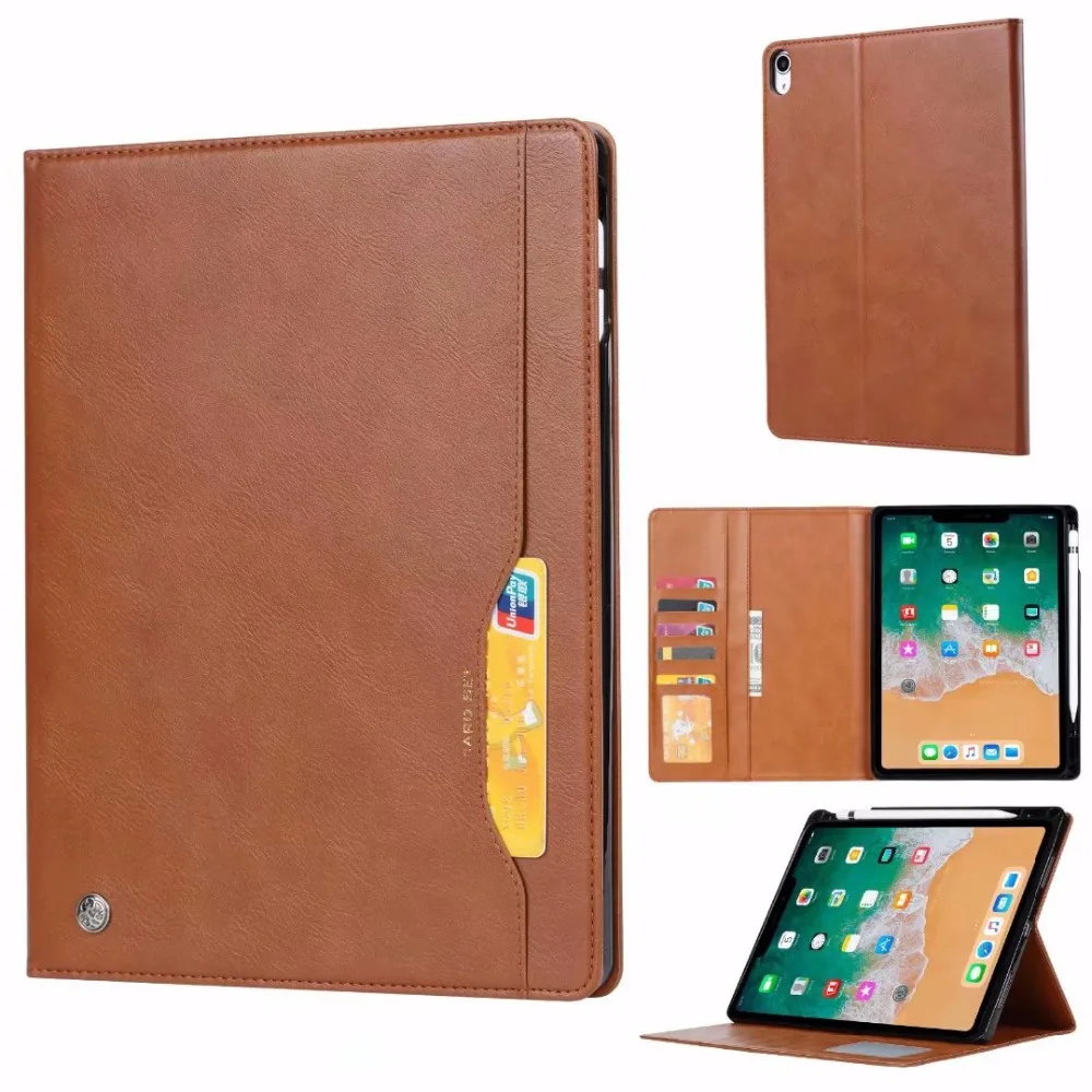 

Simplicity PU Leather Wallet Smart Wake Cover Case For iPad Pro 12.9 2018 Tablet Support Stand Cover with Pencil Card Slots