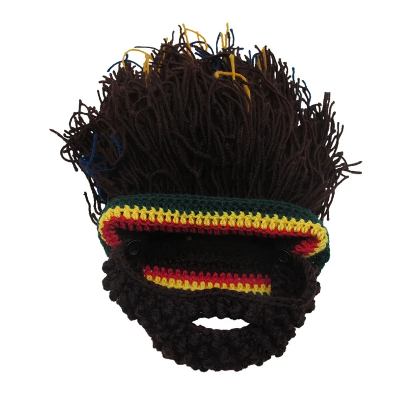 Горячая парик борода шляпа шапочка в растафарианском стиле пещерный бандана ручной работы вязаный крючком зимняя шляпа мужчины женщины Хэллоуин костюм смешные подарки на день рождения