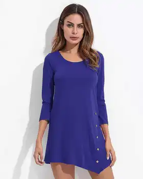 

2020 Spring Autumn Women Tops Shirts Casual Loose Solid Color Round Neck 3/4 Sleeve Pullover Irregular Button Blouse Shirts 2XL