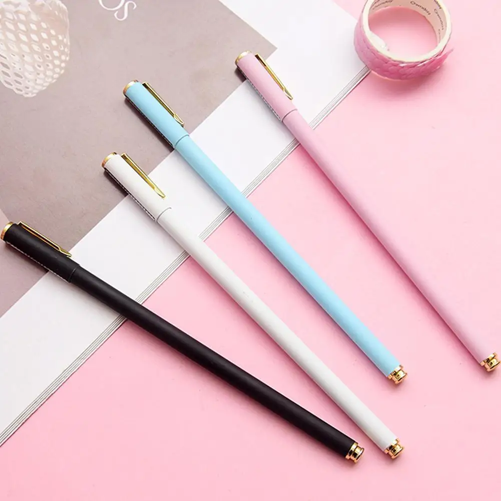 

1Pc Cute 0.5mm Metal Gel Pens for School Writing Supply Quality Black Blue Pink Kawaii Office Business Stationery Gift