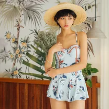 Цельный женский боксер маленькая юбка грудь вместе купальник стального цвета спа пляжный отдых