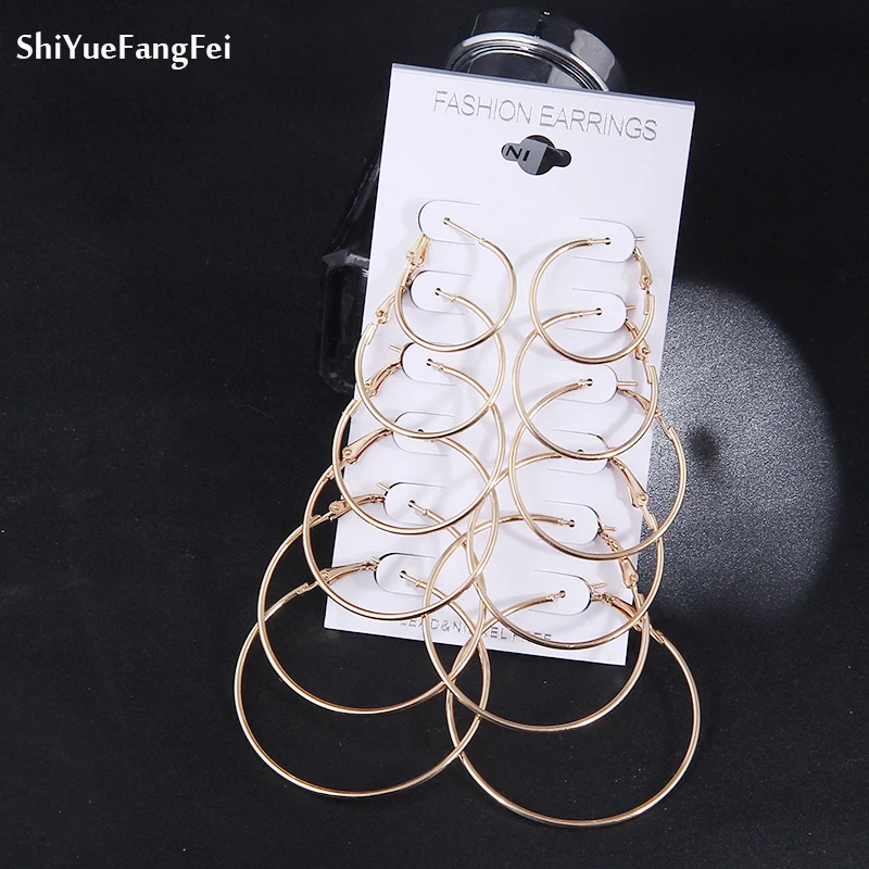 

Big Circle 6 Pair/set Punk style Exaggerated Hoop Earrings Nightclub Jewelry Plating Golden Silver Simple Personality Jewerly