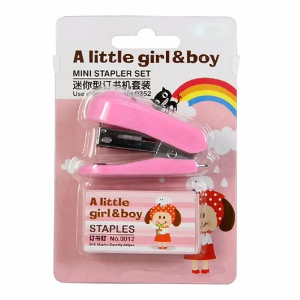 Mini Cartoon Adorable Stapler with Built in Staple Remover Pocket