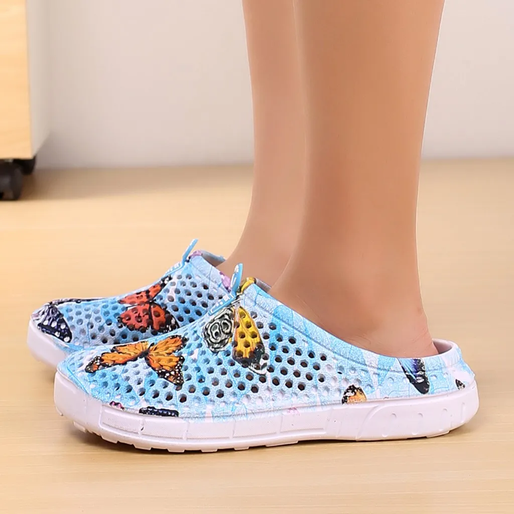 

YOUYEDIAN 2019 Summer Beach Slippers Women Hollow Out Butterfly Print Slides Casual Breathable Women Slippers Flat Shoes