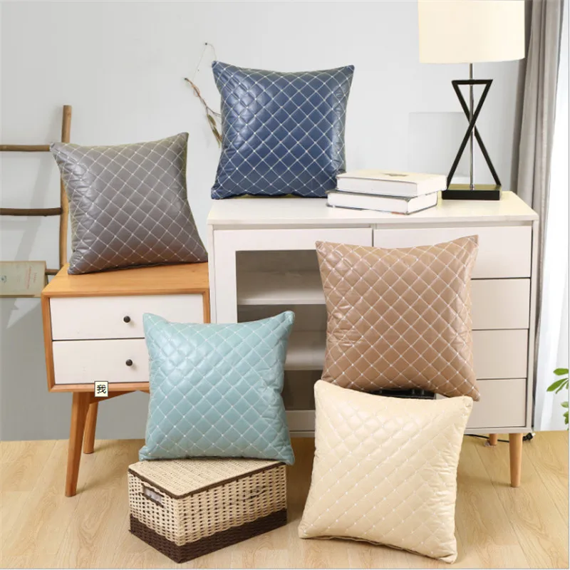 

Hap-deer Home Decor Embroidered Cushion imitation leather Cushion for Living Room Sofa housewarming gift Throw Pillow