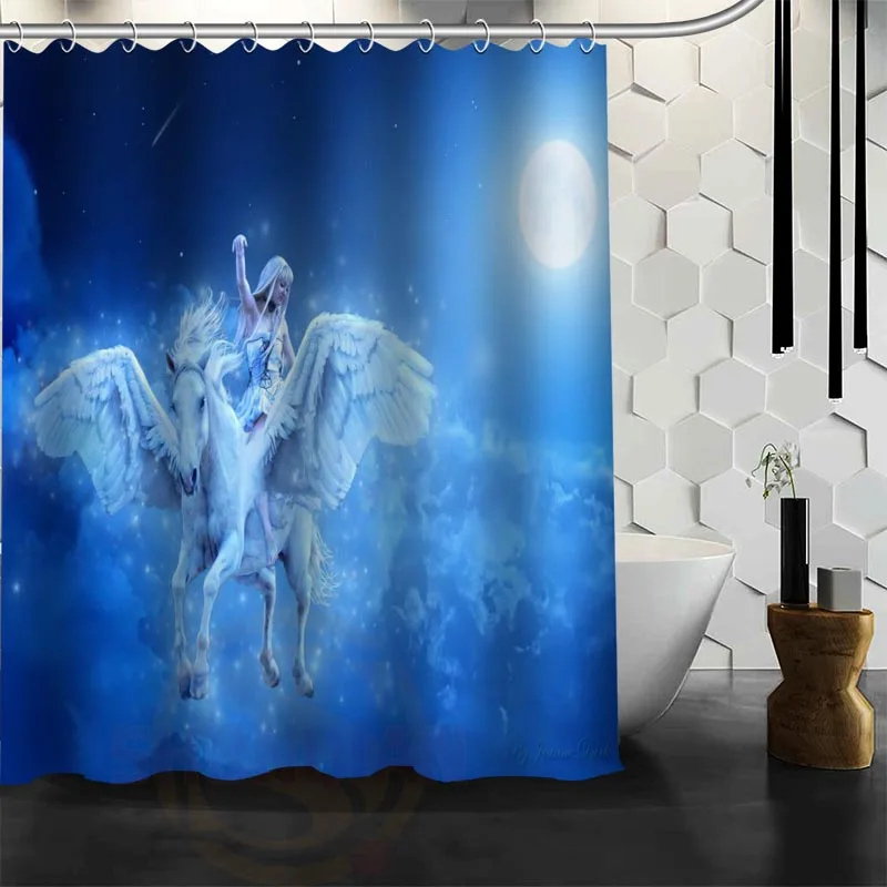 Пользовательские ангельские эльфы занавески для душа водонепроницаемая ткань для ванной занавески для душа больше размеров для ванной комнаты - Цвет: Белый