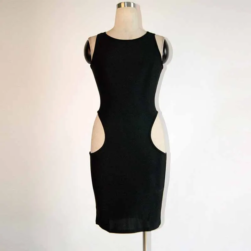 Sexy Cut Out Mini Dress Women Hip Wrapped Sleeveless Round Neck Black Red Ladies Dresses Bodycon Club Party Casual Dress Vestido (2)