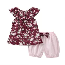 Seartist/комплект одежды для маленьких девочек из 2 предметов, футболка с цветочным принтом + шорты, летние костюмы с шортами Bebes, футболка с
