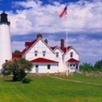 Clouds over the Point Iroquois Lighthouse  Michigan  USA Poster Print (18 x 7)