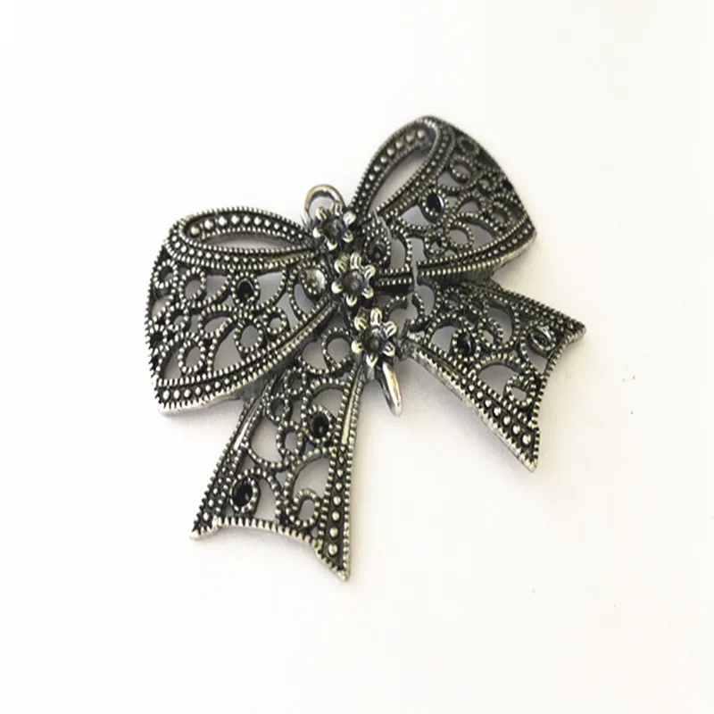 

5Pcs/Lot Antique silver bowknot pendant Necklace Pendant DIY Charm Vintage Mini Charm connector 42mmx54mm