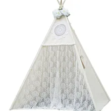 Новая стильная Игровая палатка, четырехугольный, с кружевами, домик индийской принцессы с кружевным навесом, открытая деревянная палатка с бежевым холстом, игрушечная палатка в подарок девочкам