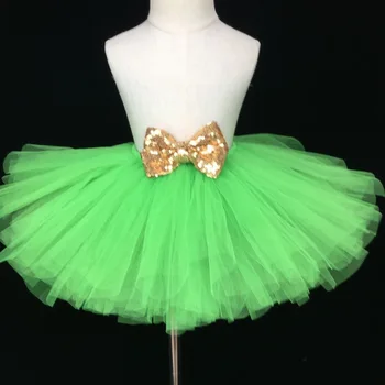 

Cute Girls Green Tutu Skirt Baby Fluffy Tulle Skirts Ballet Tutu Pettiskirts with Gold Sequin Bow Kids Birthday Party Skirt 1Pcs