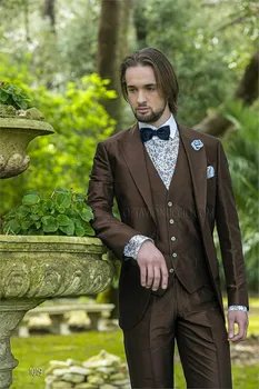

2016 New Style Groom Brown Groomsmen Peak Lapel Wedding/Dinner Suits Best Man Bridegroom (Jacket+Pants+Tie+Vest) B557