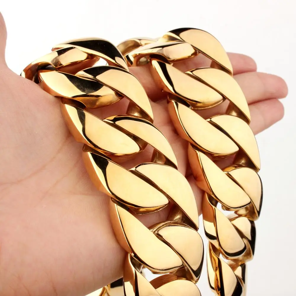 

7-40" Heavy Huge Polished 31mm Wide Gold 316L Stainless Steel Casting Cuban Curb Link Necklace Chain High Quality Mens Jewelry