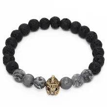 Трендовые украшения натуральный вулканический камень карта браслет из бисера сплав Спарта воин будет браслет со шлемом