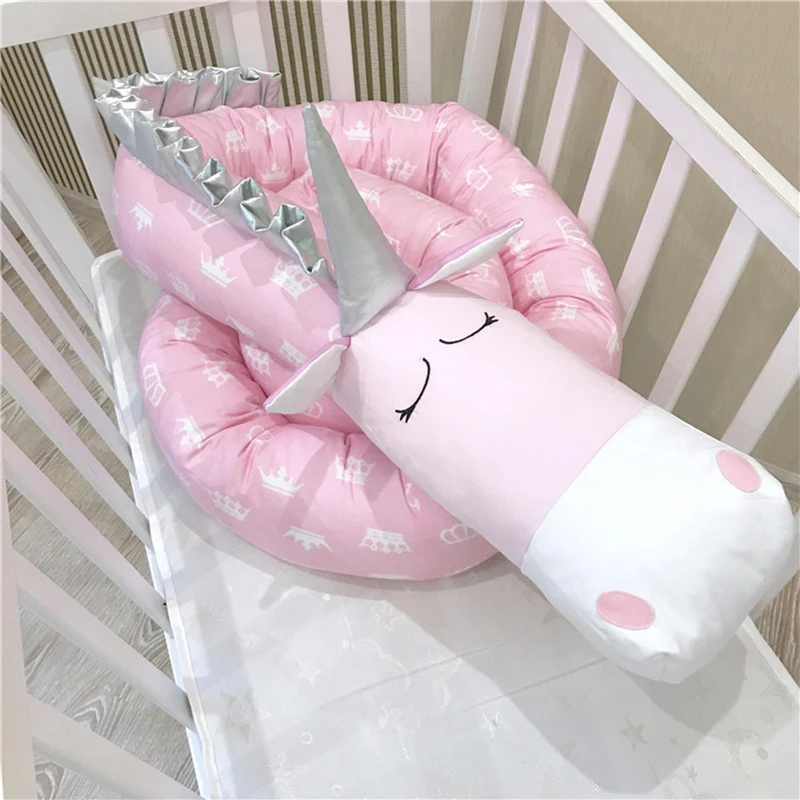 Детский Розовый Единорог детская кроватка бампер безопасный анти-крушение кровать барьер протектор новорожденный подушка 3D мультфильм ПП хлопок бампер детская