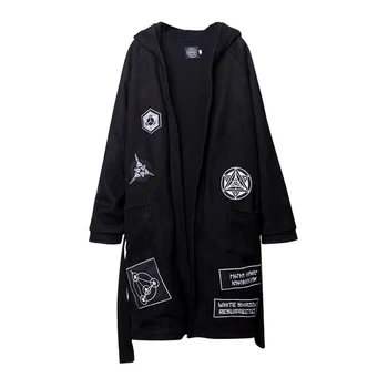 

In 2018 Paragraph over-the-knee dust coat grows in spring longer coat frock-coat han edition hooded cloak dark