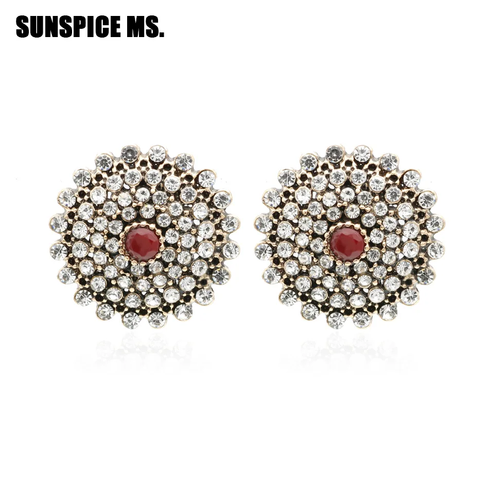 SUNSPICE MS. Роскошные старинные круглые серьги с кристаллами для женщин, круглые свадебные полимерная серьга с черным кристаллом, Винтажные Ювелирные Изделия