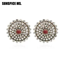 SUNSPICE MS. Роскошные старинные круглые серьги с кристаллами для женщин, круглые свадебные полимерная серьга с черным кристаллом, Винтажные Ювелирные Изделия