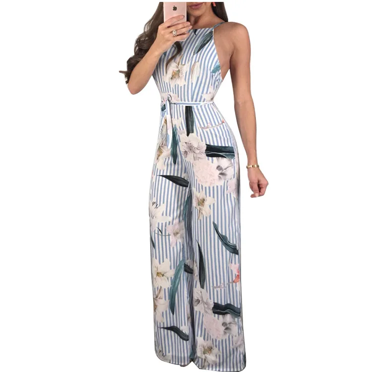 Aprmhisy Floral Print Jumpsuit Sexy Backless Back Women