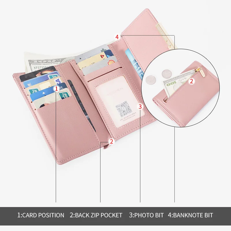 Много отделов Trifold дамы кошелек на молнии короткий кошелек для монет держатель карты женские кошельки женские Carteira высокое качество