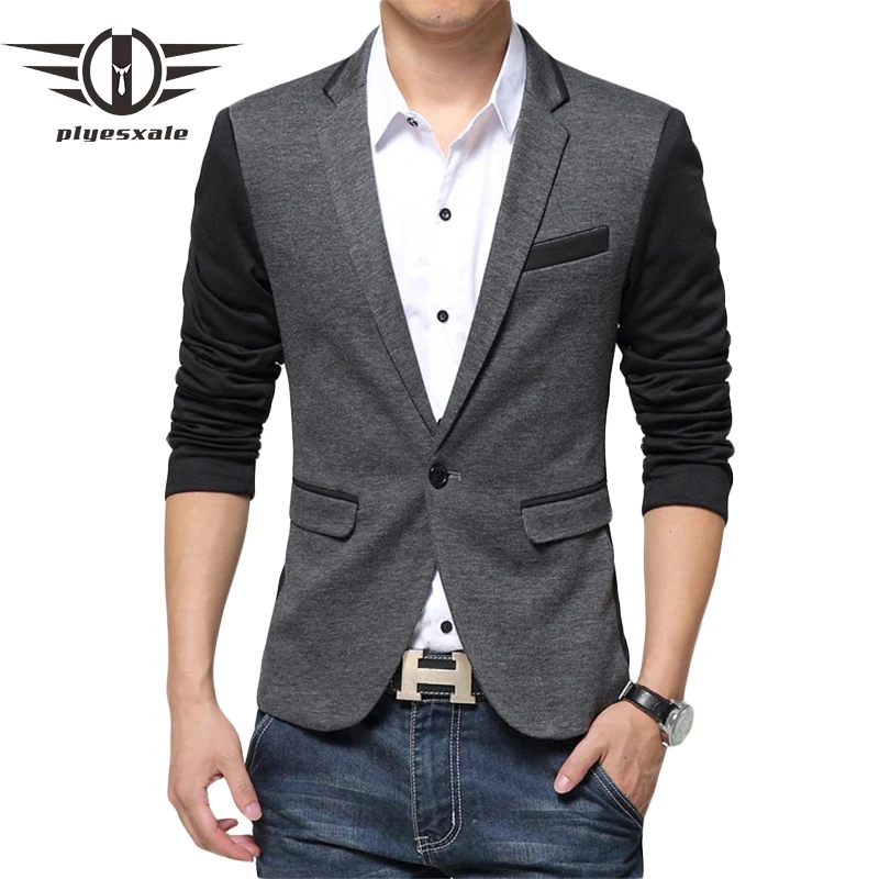 

Plyesxale Patchwork Blazer Men 2018 5XL 6XL Korean Fashion Blazer Masculino Slim Fit Casual Suit Jacket Latest Coat Design Q21