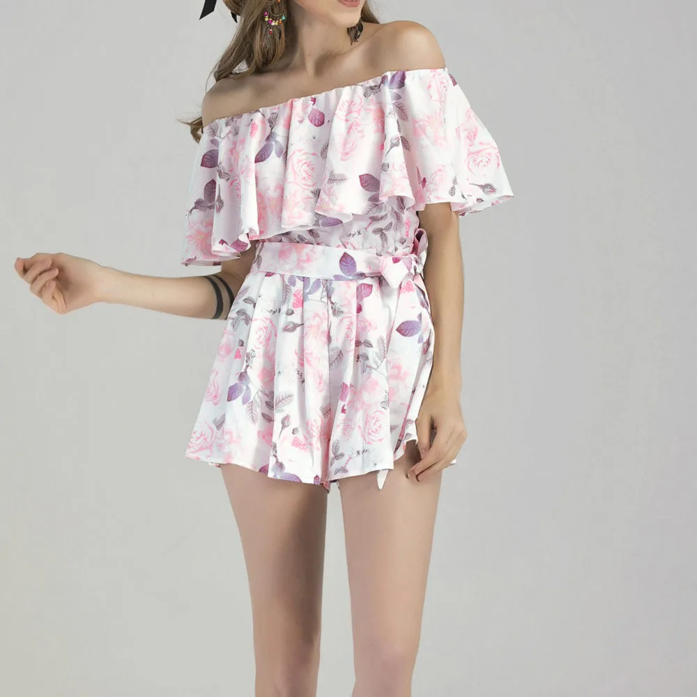 

Summer Women Clothes Sleeveless Playsuit Floral Print V-Neck Sleeveless Playsuit Playsuit Overalls For Women Print