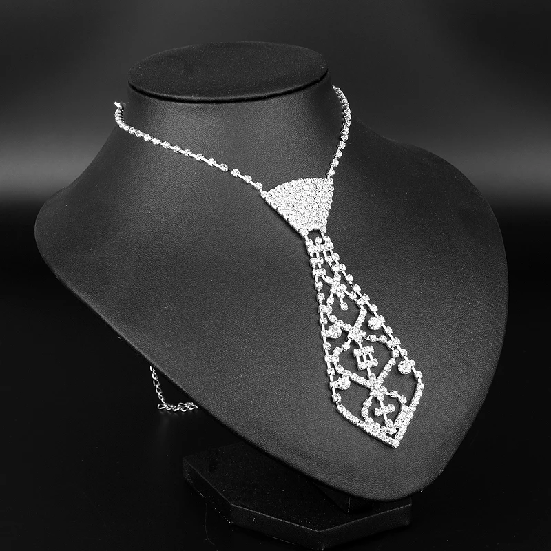 Sexy Rhinestones Necktie Pendants Necklaces Women Choker Necklace in