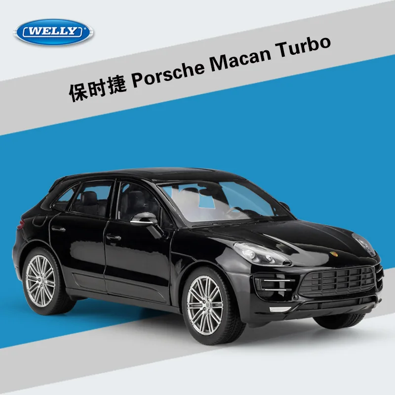 WELLY 1:24, металлический автомобиль Porsche Macan Turbo, внедорожник, спортивный автомобиль, литая модель автомобиля, детский подарок, коллекция игрушек - Цвет: Black