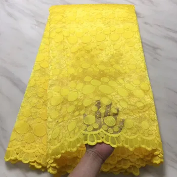 

French Net Lace Fabric 2018 Latest African Lace Fabric With Yellow Embroidery Mesh Tulle Lace Fabric High quality Nigerian Lace