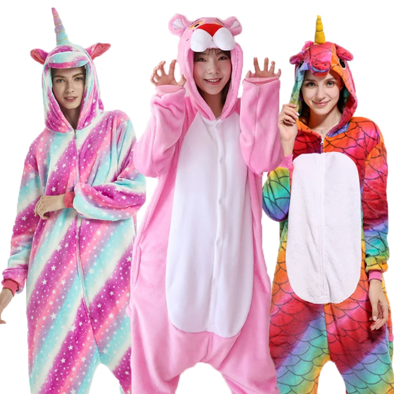 

25 NEW Animal Pegasus Unicorn Dragon Pajamas Flannel Hooded Sleepwear Women Pijamas Onsie Unisex Soft Homewear Winter Nightie