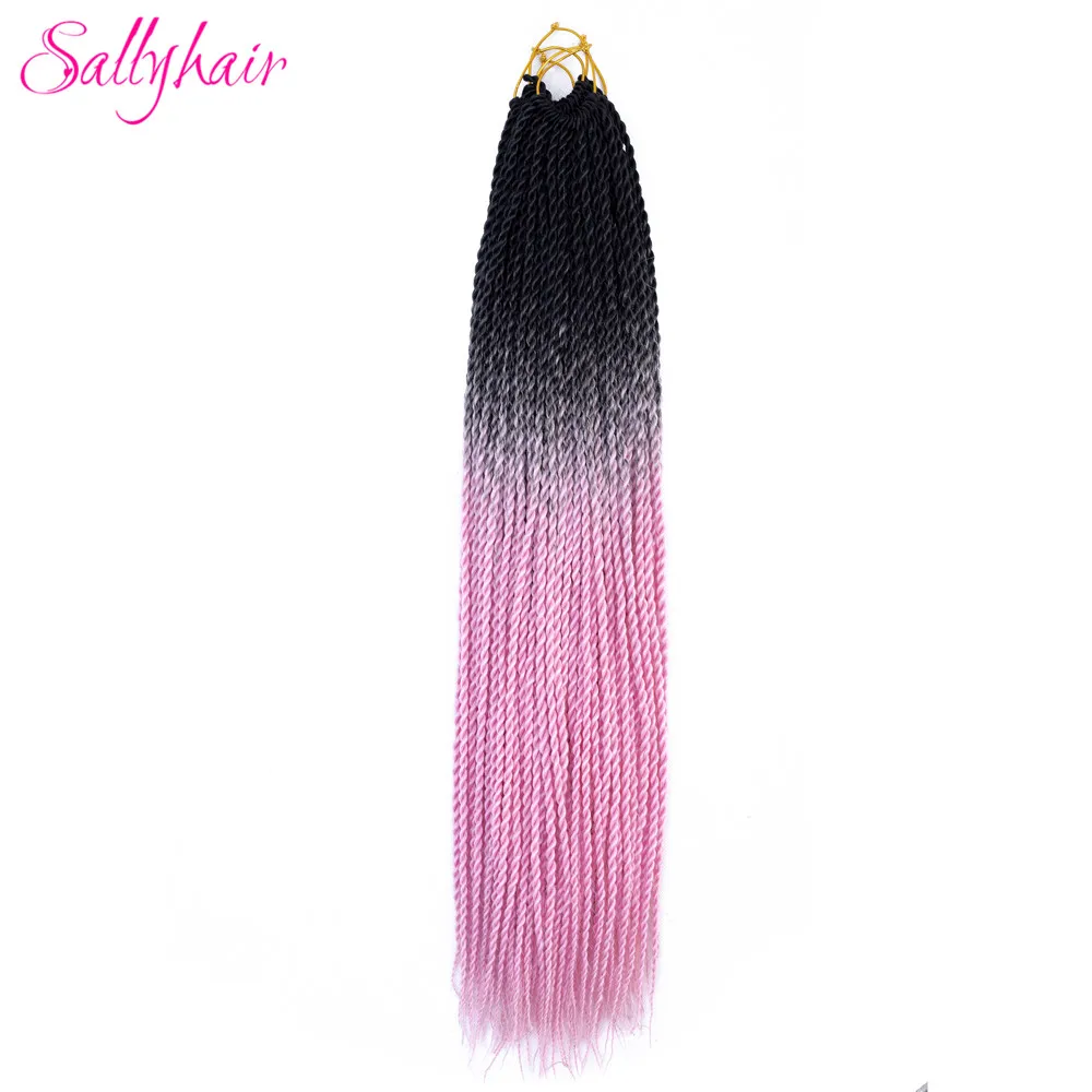 Sallyhair, 20 прядей, Омбре, цвет сенегаль, закрученные косички, волосы для наращивания, синий, серый, высокая температура, синтетические, вязанные, косички - Цвет: P12/613