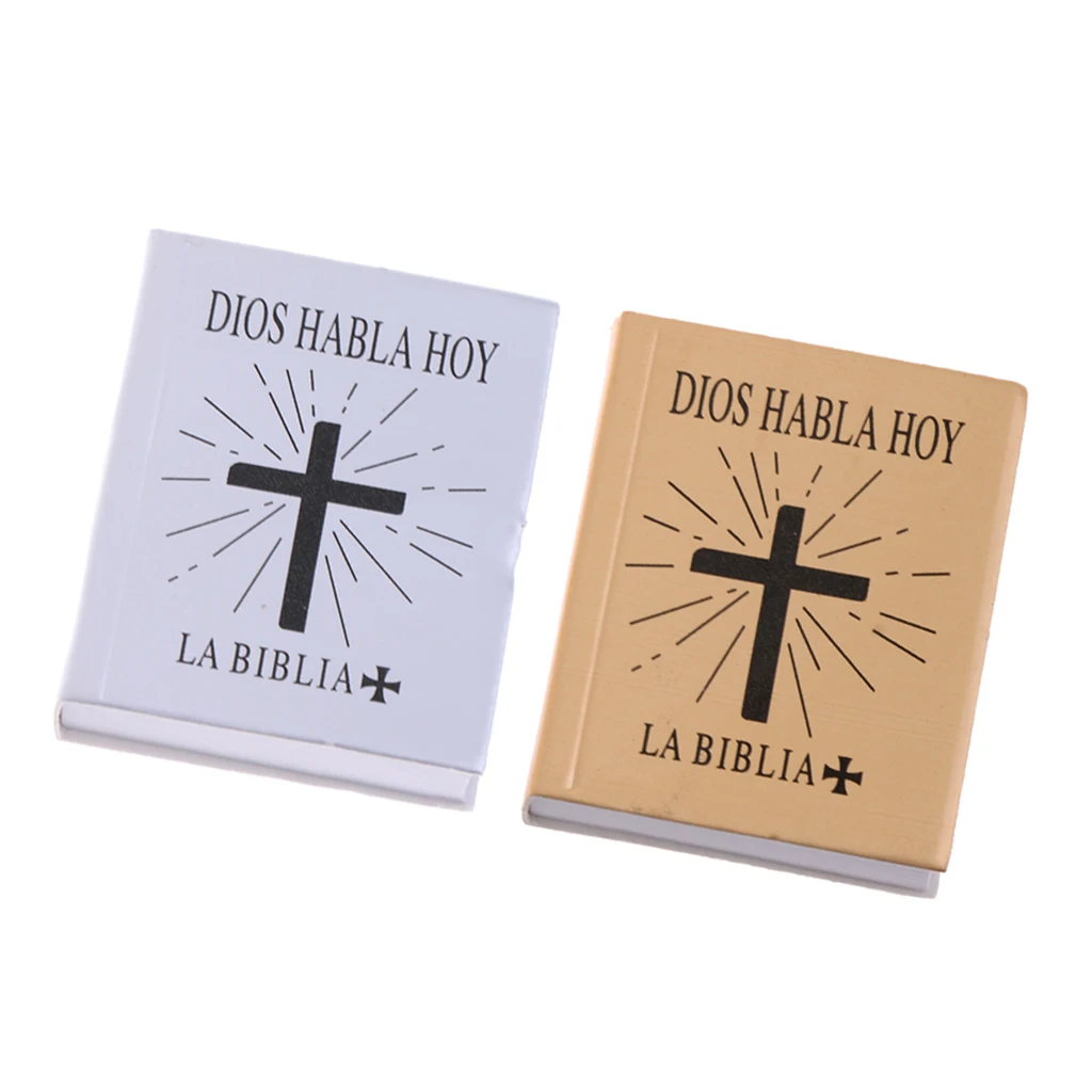  2PCS 1/6 Scale Mini Spanish Edition Holy Bible Book Model Dollhouse Miniatures