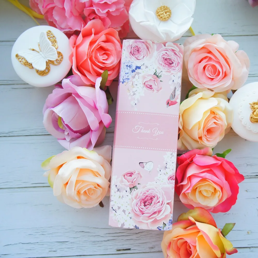 

21*7*5cm 10pcs bird spring flower thank you Macaron Chocolate Paper Box wedding Birthday Party Gifts Packaging Storage Boxes