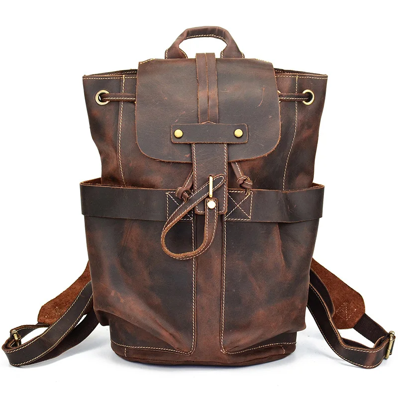 100% Lederen mannen Rugzak Voor Vintage Tas Hoge Kwaliteit Mannelijke Schouder Plunjezak School Mannen Reizen Laptoptas 100% Lederen mannen Rugzak Voor Vintage Tas Hoge Kwaliteit Mannelijke Schouder Plunjezak School Mannen Reizen Laptoptas