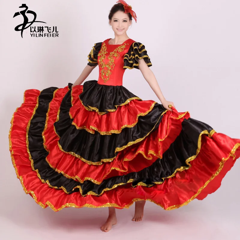 Flamenco jupe 360 Espagnol Senorita Danseur de Flamenco Fantaisie Robe Costume/Espagnol Flamenco De Danse
